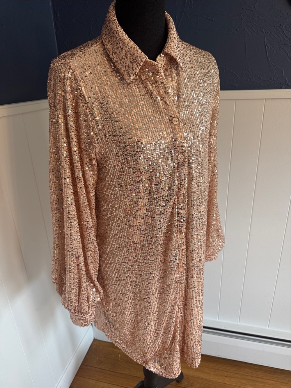 Zara Rose Gold Sequin Shirt Dress